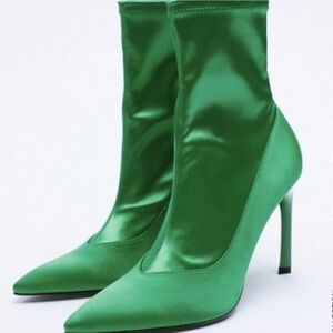 ZARA woman's satin effect ankle boots green 38 Euro/7.5 to 8 US